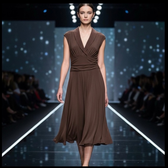 COLDWATER CREEK Slinky Jersey Knit Sleeveless Chocolate Brown Midi Dress Sz 14 - Picture 1 of 10